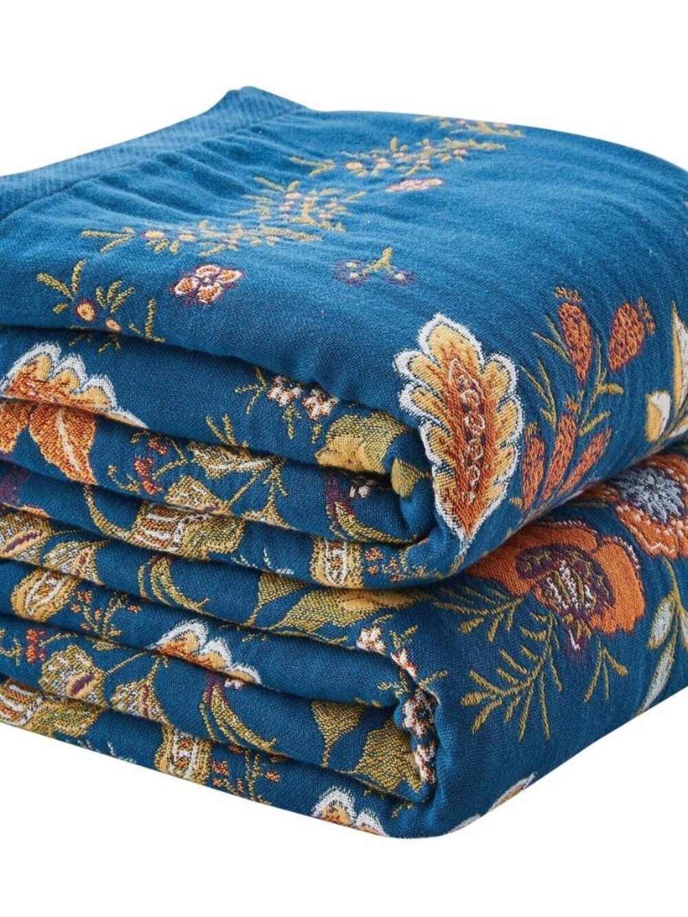 Boho Blanket Soft Muslin BohoThrow Blanket, 100% Cotton Floral Printed Farmhouse
